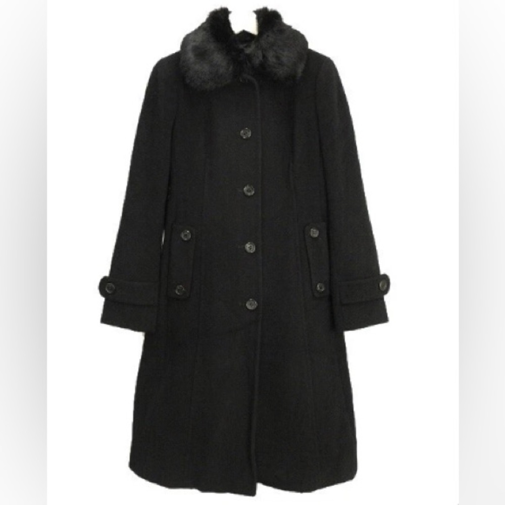 Angora wool Burberry Black Trench Coat with Fur Collar